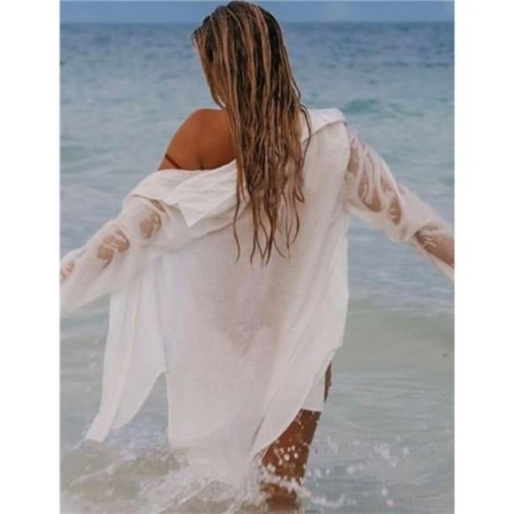 Women Long Sleeve Beach Shirt Tops Swimsuit Cover Up - Picture 2 of 6